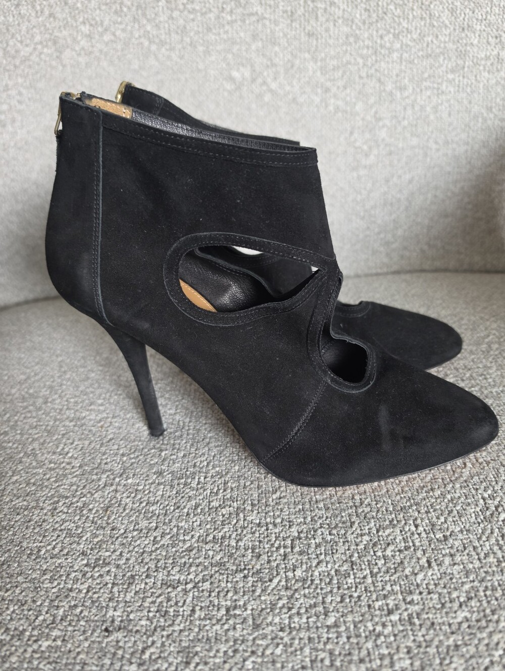 Aquazzura Suede Cutout Stiletto Ankle Booties Black Sz 39.5